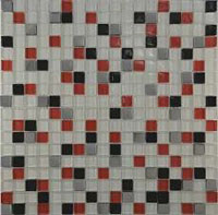 мозаика РОСКОШНАЯ МОЗАИКА стекло белая-красная-черная-платина (15х15) 30x30