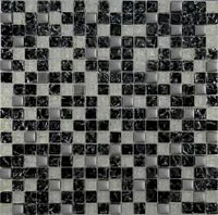  мозаика РОСКОШНАЯ МОЗАИКА стекло колотая черная-белая-платина (15х15) 30x30