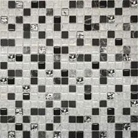  мозаика РОСКОШНАЯ МОЗАИКА камень черная-белая-платина (15х15) 30x30