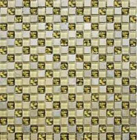  мозаика РОСКОШНАЯ МОЗАИКА камень бежевая-молочная-золото (15х15) 30x30